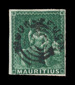 12, 1858 4p Green on bluish, mostly full margins around, especially deep color and impression, very fine signed H. Bloch and accompanied by 2002 Sismondo and 2006 RPS
certificates (S.G. 26 £425).