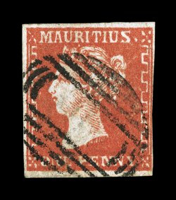 16, 1859 1p Vermilion, lithographed by Dardenne, three full margins, close at right, deep intense color and impression, nearly very fine 1987 PF certificate noting it as the
red color (S.G. 42 £950).