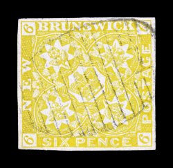 2, 1851 6p Olive yellow, full even margins all around, bright fresh color, light 1 in oval cancel, extremely fine and quite choice 1989 Greene Foundation certificate (Unitrade
C$1,500.00).