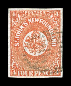 12, 1860 4p Orange, impressive used single, with four large balanced margins, brilliantly rich color and a well defined impression, light oval grid postmark, extremely fine an
uncommonly choice copy of this scarce stamp 1979 PF and 2000 BPA ce