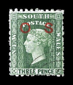 O3, 1879 3p Green with red OS overprint, strong rich color on fresh paper, usual c.t.o. cancel, fine 2006 BPA certificate (S.G. O4 £275).