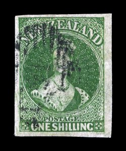 25a, 1862 1- Deep green on pelure paper, a striking single of this scarce stamp, possessing huge margins all around, deep intense color and a razor-sharp impression, relatively
lightly cancelled, extremely fine 2006 BPA certificate (S.G. 86