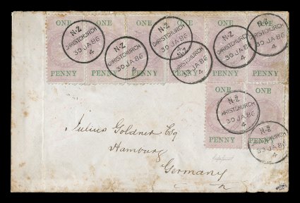 New Zealand postal fiscals on cover desirable group of 39 covers mostly from the 1882-1945 period, most of which were bought individually and are still on the original auction
lot card, wide range of usages, includes nineteen with the early tall