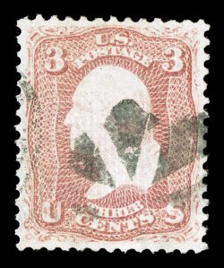 85, 3c Rose, D grill, a select example of this difficult grill, in a condition few others can boast, being incredibly well centered within uncommonly large margins, fresh color,
strong complete grill impression easily identifiable as a D gri