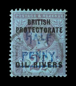 18, 1893 HalfPenny. blue surcharge on 2 12p, attractive colors, light Old Calabar c.d.s., fine (S.G. 32 £375).