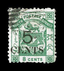 21, 1886 5 CENTS on 8c Green, perf. 12, strong rich color, lightly cancelled, fine 2006 BPA certificate (S.G. 17 £300).