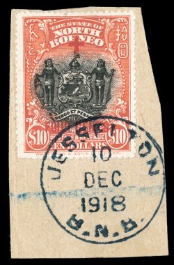 B31-47, 1918 1c+4c to $10.00+4c Red Cross overprints cplt., strong rich colors, $10.00 tied to piece, all with c.d.s. cancels, 5c and $1.00 with additional faint blue crayon
cancels, fine-very fine and quite elusive used (S.G. 235-52 £1,000).