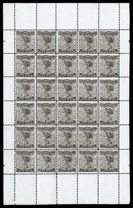 5, 6, 9, 1862-1868 2p Rose, 3p Blue and 4p Black, in complete sheets of 60 (2p) or 30 (3p, 4p), with selvages on all four sides, bright and fresh, o.g., ten 2p, three 3p and
one 4p stamps hinged, other stamps all never hinged, 2p with minor tone