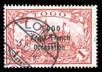 57, 1914 (Oct.) 1M Carmine, narrow overprint setting, another example of this rarity, attractive color, neat Lome 5.10.14 c.d.s., fine 1996 Brandon certificate (S.G. H23
£4,000).