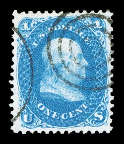 86, 1c Blue, E grill, an outstanding example that possesses several impressive attributes, including being extraordinarily well centered within lavish margins which are rarely
encountered on this grilled stamp, gorgeous rich color and a razor-