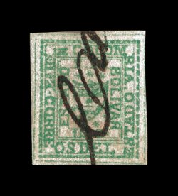 1, 1863 10c Green, full margins nearly all around, strong color and impression, ms. cancel as always, a very fine example of this most elusive stamp 2005 PF
certificate.
