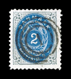 21, 1870 2s Gray and blue, perf. 12 12, nicely centered, strong rich colors, neat 1 in three-ring cancel, very fine a scarce stamp, especially so when found both used and in
the impressive quality of this stamp 1994 KPK certificate (Facit 