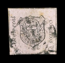 1, 1865 12r Black on rose, position 11, full frame lines on all four sides, crisp impression, light Santo Domingo c.d.s., small filled thin, very fine appearance signed A. Brun
and accompanied by a clear 2006 Rendon certificate.