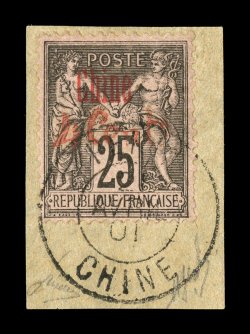 15, 1901 4 Cents surcharge on 25c black on rose, tied to piece by full c.d.s. postmark, well centered, very fine signed H. Bloch, Bernichon (Yvert 20 Ç350).