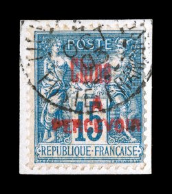 J9, 1903 15c Blue, with red A Percevoir handstamp, tied to piece by neat c.d.s. cancel, strong rich color, fine and quite elusive signed Calves and accompanied by his 2002
certificate (Yvert TT8 Ç950).