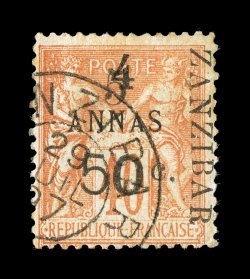 33, 1897 5a & 50c on 4a on 40c Red on straw, Yvert type VI, neat strike of a c.d.s. postmark, fine and scarce signed Bernichon, Champion and accompanied by a 2000 J.F. Brun
certificate (Yvert 36e Ç1,150).