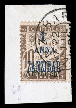 61, 1904 1a on 10c Brown postage due, tied to piece by crisp c.d.s., lovely rich color, fine 2000 J.F. Brun certificate (Yvert 69 Ç500).