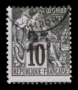 9, 1888 25 Surcharge on 10c Black on lavender, neat face-free c.d.s. cancel, quite fresh, fine an exceedingly rare stamp signed Calves and accompanied by a 1986 PF certificate
(Yvert 9 Ç2,000).
