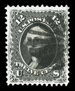 97, 12c Black, F grill, exceptionally well centered and margined, deep intense color and impression, bold fancy leaf cancel, extremely fine 1987 PF certificate.