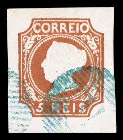 1, 1853 5r Reddish brown, huge margins all around, strong color and embossing, blue grid cancels, extremely fine an extraordinarily choice and handsome stamp 2000 NFACP
certificate (Michel 1 Ç1,200).