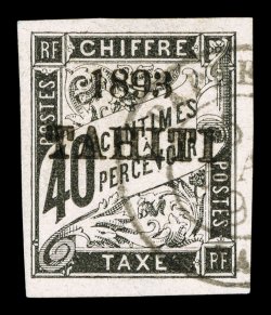 J23, 1893 40c Black postage due, with 1893Tahiti ovpt., excellent impression on crisp white paper, four large margins, neat light c.d.s., very fine signed A. Brun (Yvert TT23
Ç620).