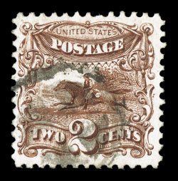 124, 2c Brown re-issue, attractively centered within large margins, bright color, relatively light cancel, very fine 1996 PF certificate.