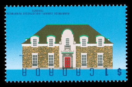 1181a, 1989 $1.00 Runnymede Library, engraved Inscriptions Inverted, a gem example of this highly important modern error rarity, of which only one sheet of 25 was ever found
(20 stamps within the sheet have the $1 CANADA inverted at bottom