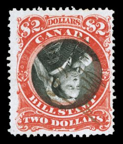 van Dam FB53a, 1868 $2.00 Third Bill revenue, Center Inverted, fairly well centered within unusually large margins, wonderfully fresh colors and impressions on bright paper,
neat small portion of a manuscript cancel, couple of shorter perforatio