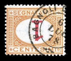 J3a, 1870 1c Buff and magenta postage due, Numeral Inverted, lovely used example, with excellent crisp strike of a double circle c.d.s. dated 1878, strong fresh colors on
bright paper, nearly very fine for this one of the finest quality used co