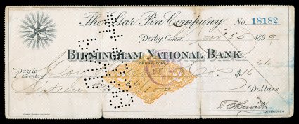 RN-X7c, 2c Orange, printed on front and back, Stamp Inverted on back, both impressions quite strong, cancelled by perfin and handstamps, check with sealed tears at bottom and a
few minor stains, fine this was noted on Mr. Cunliffes exhibit pag