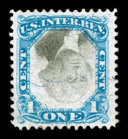 R103a, 1c Blue and black, Center Inverted, exceedingly well centered and margined, fresh colors, herringbone cancel just breaks the paper in a couple places, very fine among the
finest centered copies of this scarce invert.
