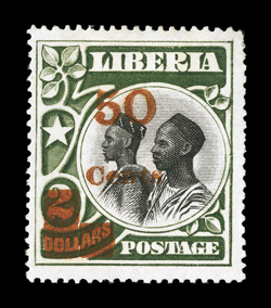 147, 1915 50c on $2.00 Deep green and black, type m surcharge, deep colors, o.g., miniscule corner crease, nearly very fine for this elusive stamp signed Forbin and
accompanied by a 2008 PF certificate.