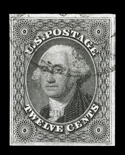 17, 12c Black, used, very light town postmark, four large to very large margins, including just a bit of the next stamp showing at right, crisp color and impression, extremely
fine.