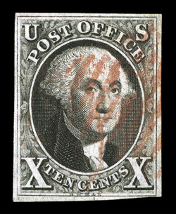 2, 10c Black, full margins virtually all around, strong color and impression, light red grid cancel, very fine.