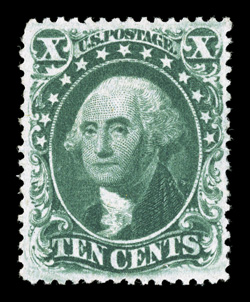 33, 10c Green, Ty. III, scarce unused single, well centered, especially bright and fresh, trivial crease at bottom left, otherwise very fine 1994 PF
certificate.