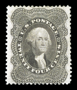 37, 24c Gray lilac, exceedingly bright and fresh, with rich luxuriant color and a razor-sharp impression on clean white paper, attractively centered, o.g., lightly hinged, very
fine 1998 PF certificate.