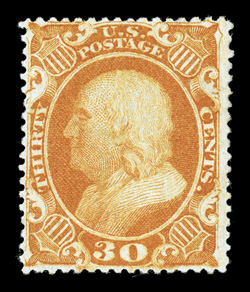 38, 30c Orange, better centering than usually found, strong color, o.g., lightly hinged, very fine 2000 PF certificate.