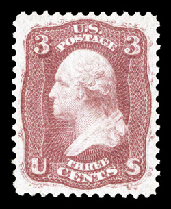 56, 3c Brown rose August, an exceptionally choice example of this trial printing, wonderfully well centered, brilliant color and a strong impression, full original gum, lightly
hinged, extremely fine photocopy of a 1960 PF certificate and a 2