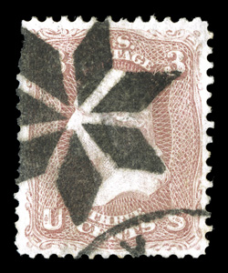 64, 64b, 65, 3c 1861 Issue interesting cancel lot of seventeen singles, one pair and one block of four, includes one 64 with complete PAID handstamp, a couple 64bs, others are
64 and include fancy Waterbury rosette, three Wells, Fargo & Co