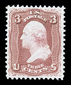 65, 3c Rose, a most impressive mint example, extraordinarily well centered, wonderfully rich bright color and a crisp impression, full o.g., barest trace of hinging (if any),
extremely fine and choice 1982 PF certificate: ex-Drucker.