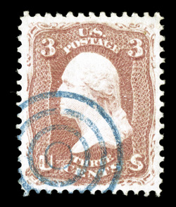 65, 3c Rose, a magnificent used example of this relatively common stamp, in anything but common quality, as it possesses perfect centering amid uncharacteristically large
margins, plus it color is especially rich and bright, crisp clean impressi