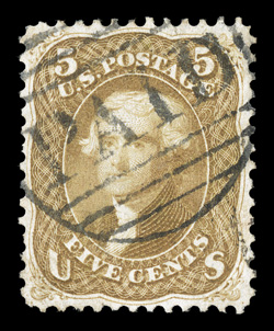 67b, 5c Olive yellow, an exciting used example of this notoriously difficult stamp, being one of the finest quality copies we have ever offered, as this stamp features
remarkable centering within much larger margins than typically associate