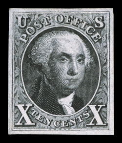 4, 10c Black reproduction, without gum as issued, full balanced margins, rich bright color and a crisp impression, choice very fine 2009 PSE certificate (VF-XF 85 SMQ
$1,100.00).