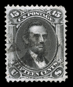 77, 15c Black, used, excellent centering within large margins, clean impression, lightly cancelled, extremely fine 1998 PSE certificate.