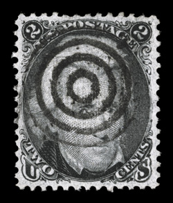 85B, 2c Black, Z grill, a highly desirable used example of this notoriously difficult grilled stamps, possessing remarkable centering amid much larger margins than typically
found, strong color and a well incised impression, centrally struck t