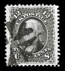 90, 12c Black, E grill, a magnificent used example of a stamp that is rarely encountered in such outstanding quality, possessing enormous margins for the issue and being
flawlessly well centered within them, additionally its color is quite str