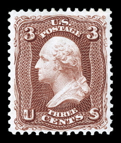 104, 3c Brown red re-issue, attractive mint example of this scarce re-issue, with beautiful rich color and an excellent clarity of impression on bright white paper, well
centered, nearly full original gum, very fine 1972 PF certificate ex-Wa