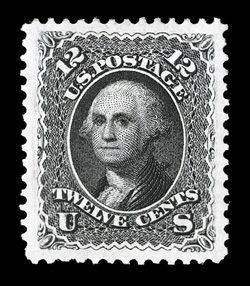 107, 12c Black re-issue, an superlative mint example of this scarce re-issue in a quality which, unquestionably, places it among the finest, if not the finest known of the 389
issued, possessing absolutely perfect centering amid the most lav