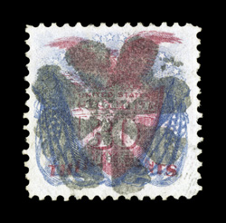 121, 30c Blue and carmine, an eye-arresting used example, being not only well centered within very large margins, but it is wonderfully cancelled as well, with a central
socked-on-the-nose rosette postmark, extremely fine a very pretty used s