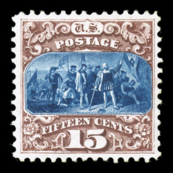 129, 15c Brown and blue re-issue, Ty. III, uncommonly bright and fresh, well centered, full o.g., lightly hinged, very fine and choice 2007 PSE certificate.